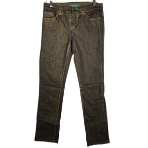 Ralph Lauren Black & Gold Metallic Finish Skinny Jeans 4